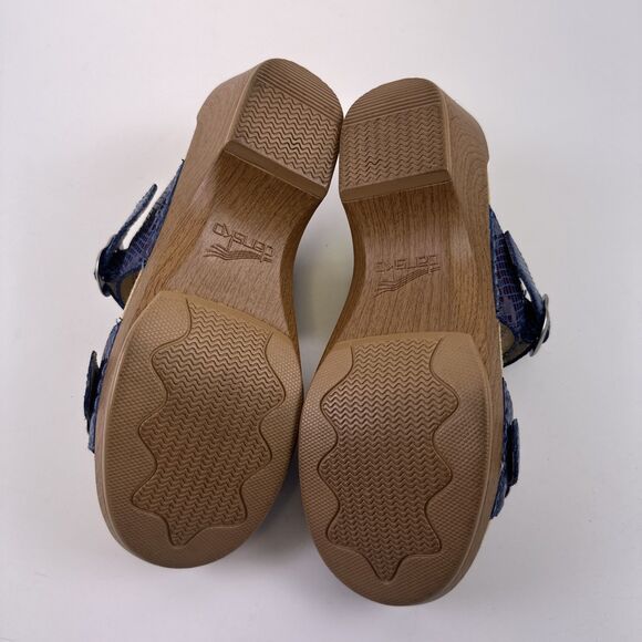 Dansko Sophie Sandal Blue Purple Snakeskin Leather Double Buckle Womens 38 7.5 - Picture 14 of 14